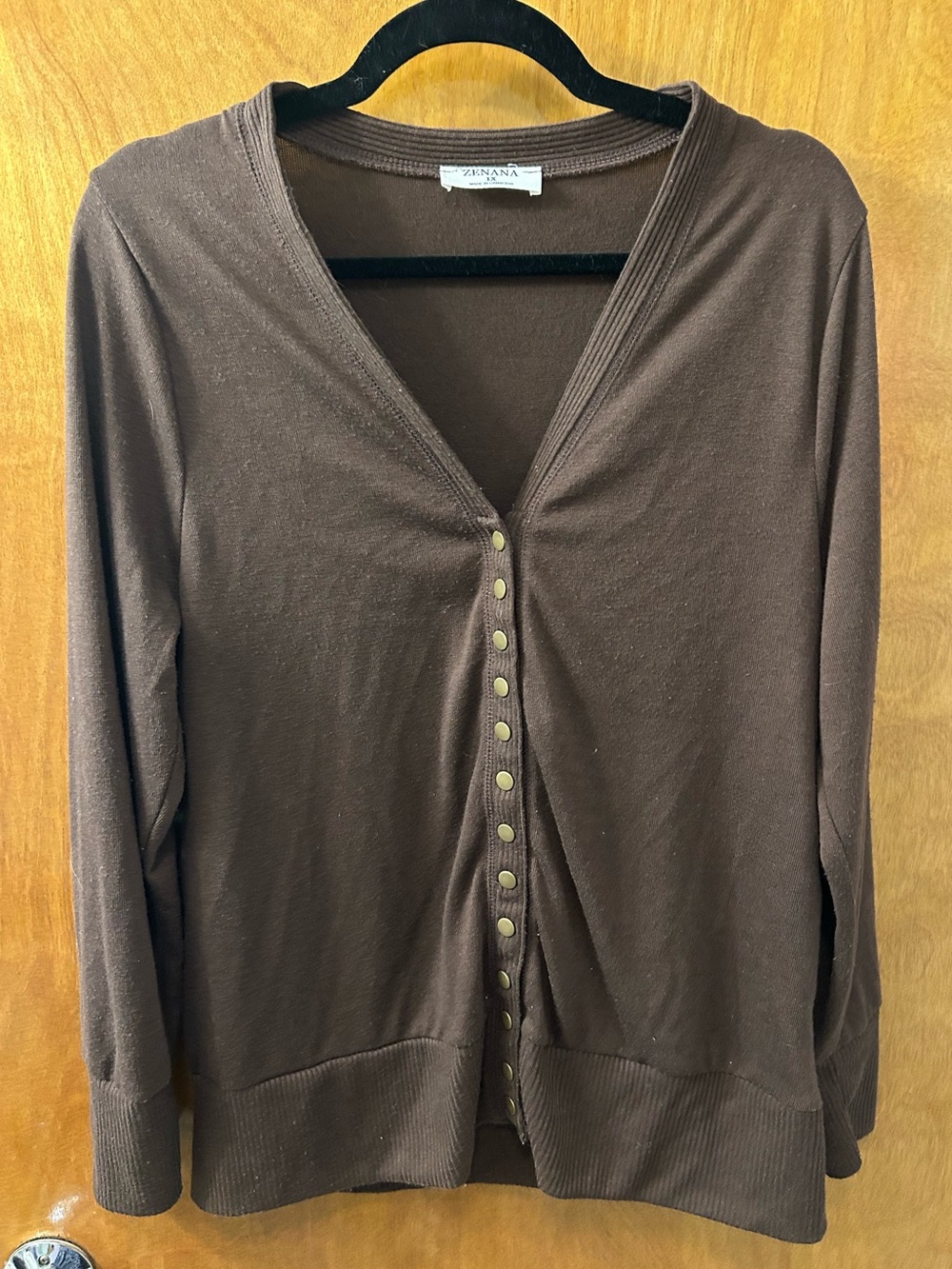 Zenana Outfitters Brown V-Neck Knit Top